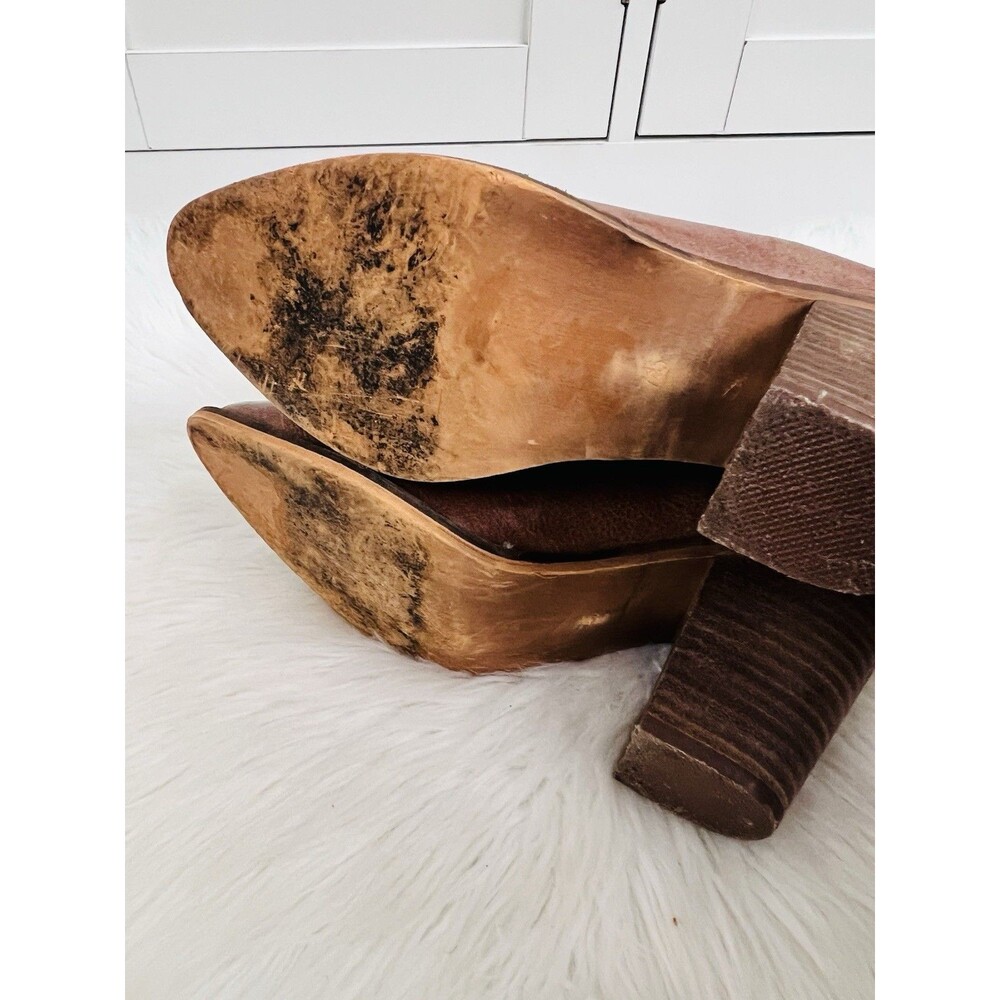 Lot of 2 ARider Girl Brown & Green Oiled Vegan Leather Wooden Ankle Boots Sz 7.5 - Picture 8 of 15